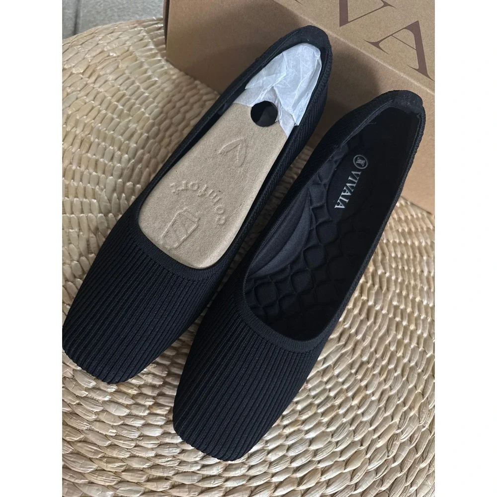 Vivaia Margot Square-Toe‎ Wedge Pumps Knit Sustainable Shoes EU/38 US/7-7.5